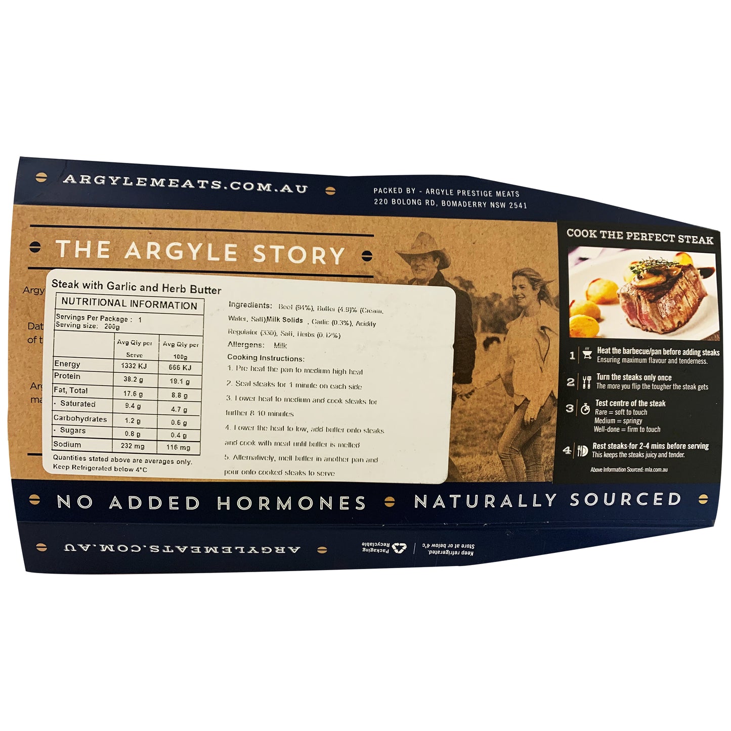 Argyle Prestige Beef Ribeye Steak Garlic Herb Butter 200-400g