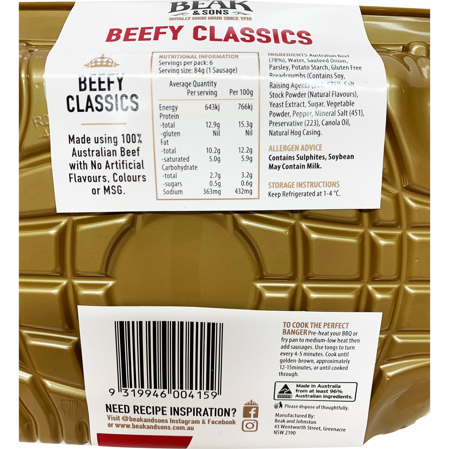 Beak and Sons Classic Beefy Sausages 500g