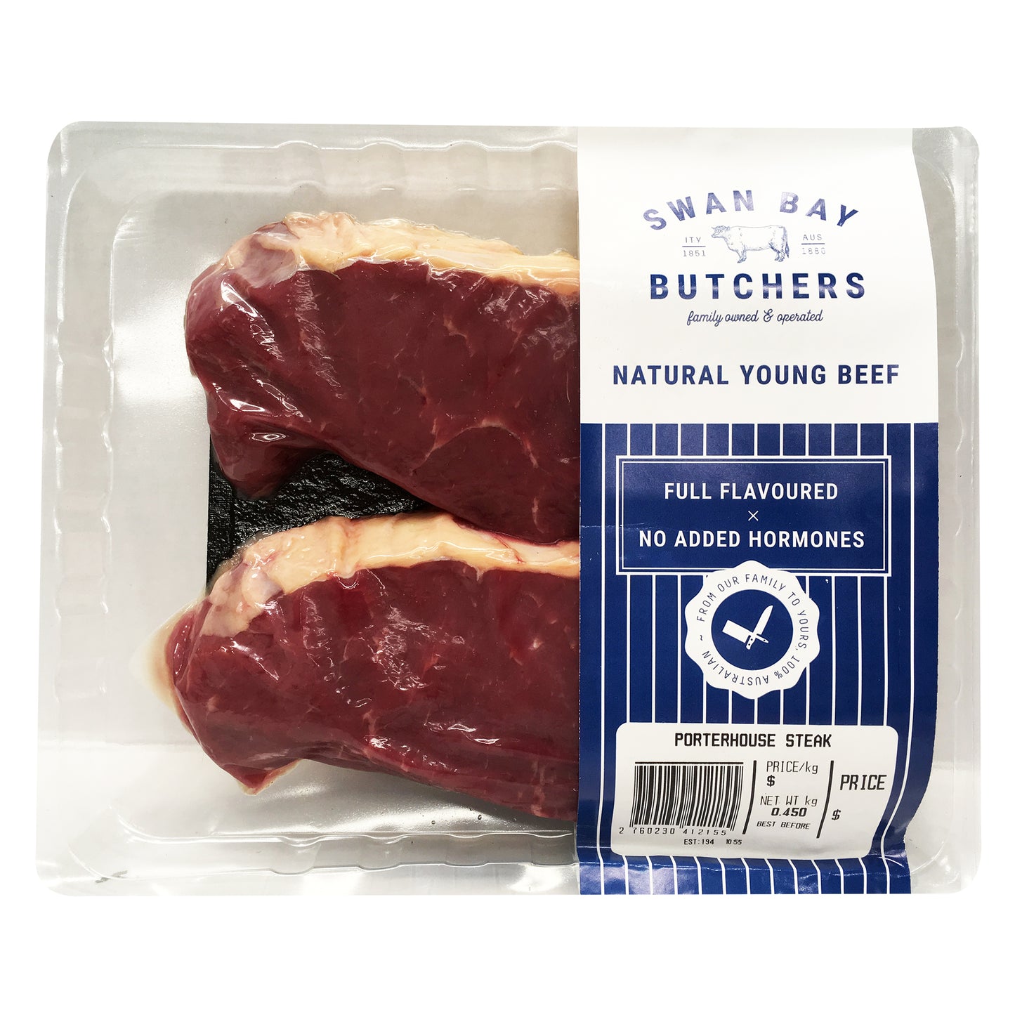 Swan Bay Butcher Beef Porterhouse Steaks 300-500g