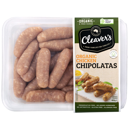 Cleaver's Organic Chicken Chipolatas | Harris Farm Online