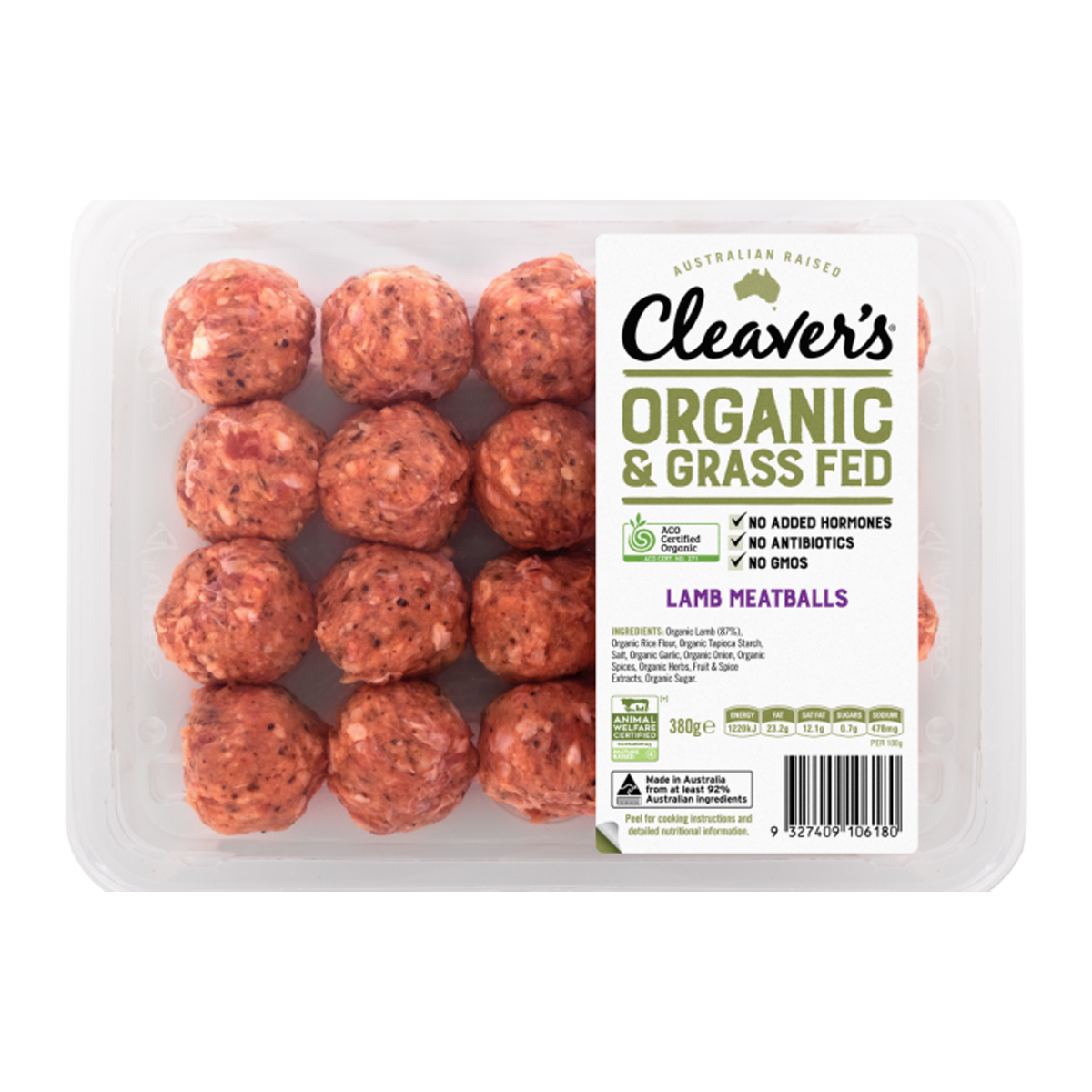Cleaver's Organic Grass Fed Lamb Meatballs 380g