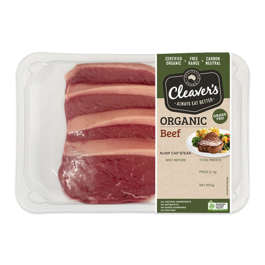 Cleaver's Organic Free Range and Grass Fed Beef Rump Cap Steak 300-500g