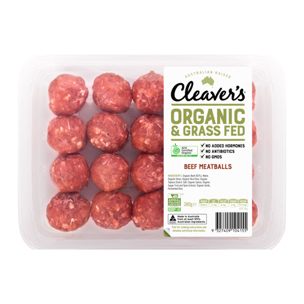 Cleaver's Organic Free Range and Grass Fed Beef Meatballs 400g