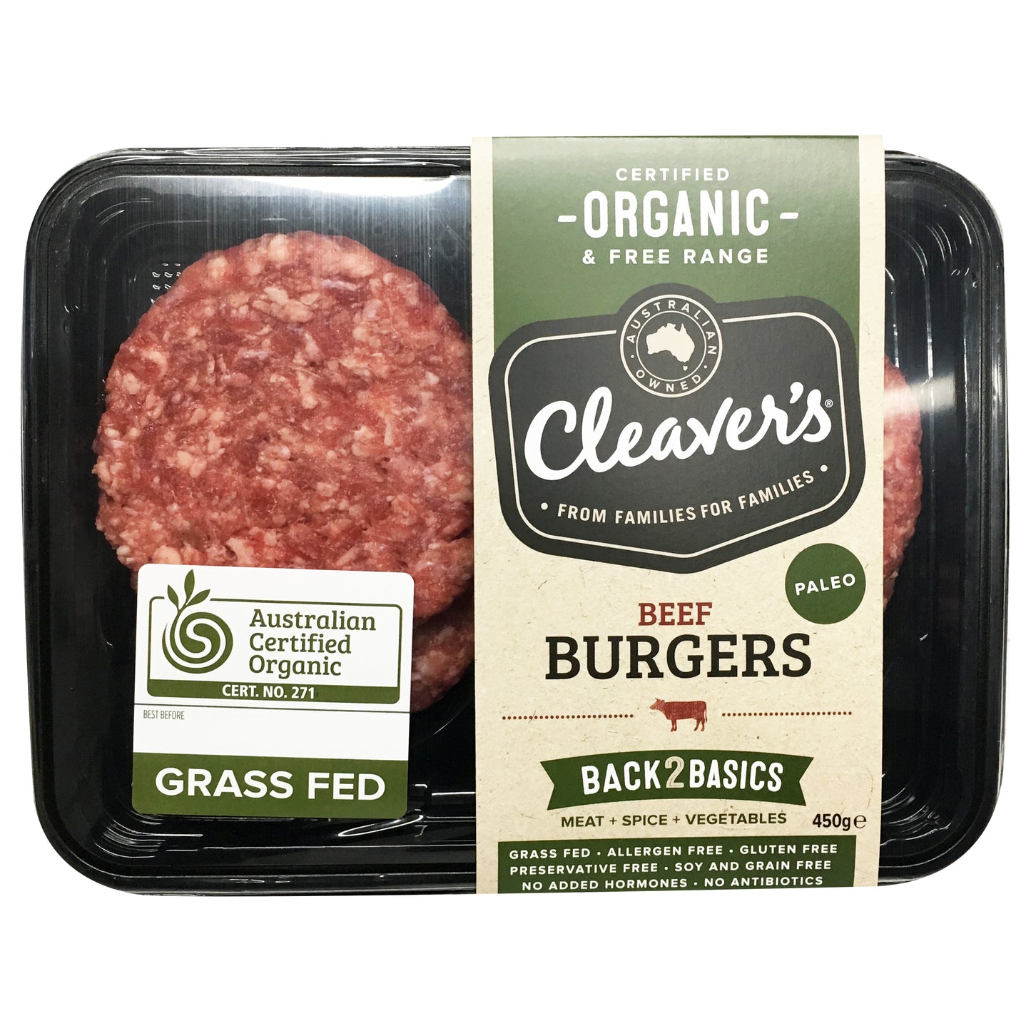 Beef - Burgers Organic (4 pieces, 450g) Cleavers