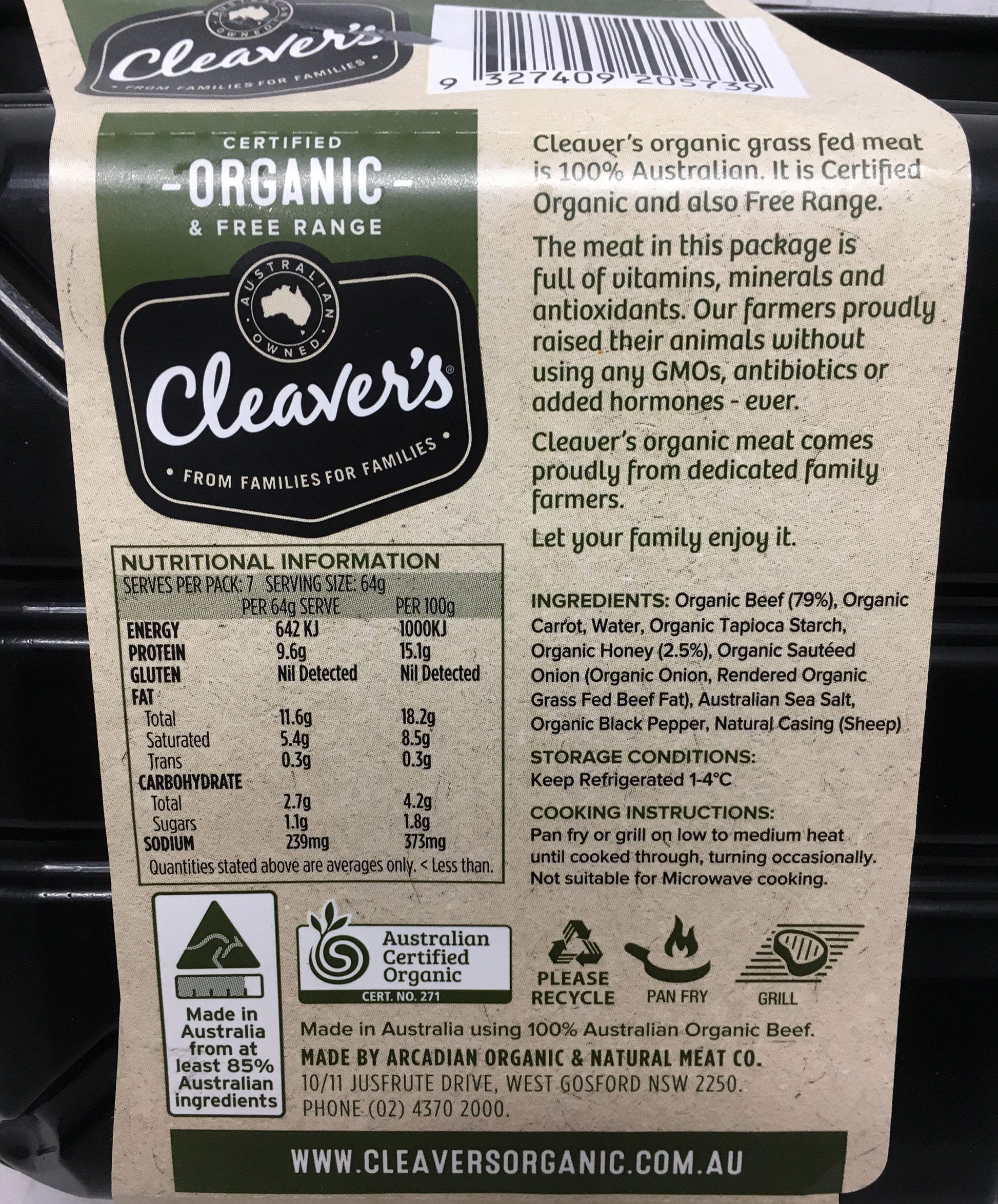Cleaver's Organic Free Range and Grass Fed Beef Honey Chipolatas | Harris Farm Online
