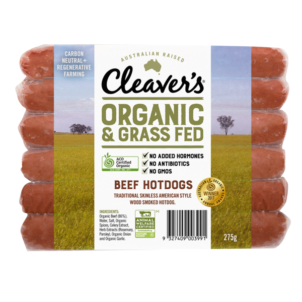 Cleaver's Organic Free Range and Grass Fed Beef Hotdog 275g