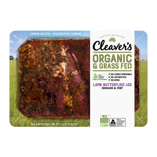 Cleavers Organic and Grass Fed Lamb Butterflied Leg Oregano and Mint 900-1.5kg