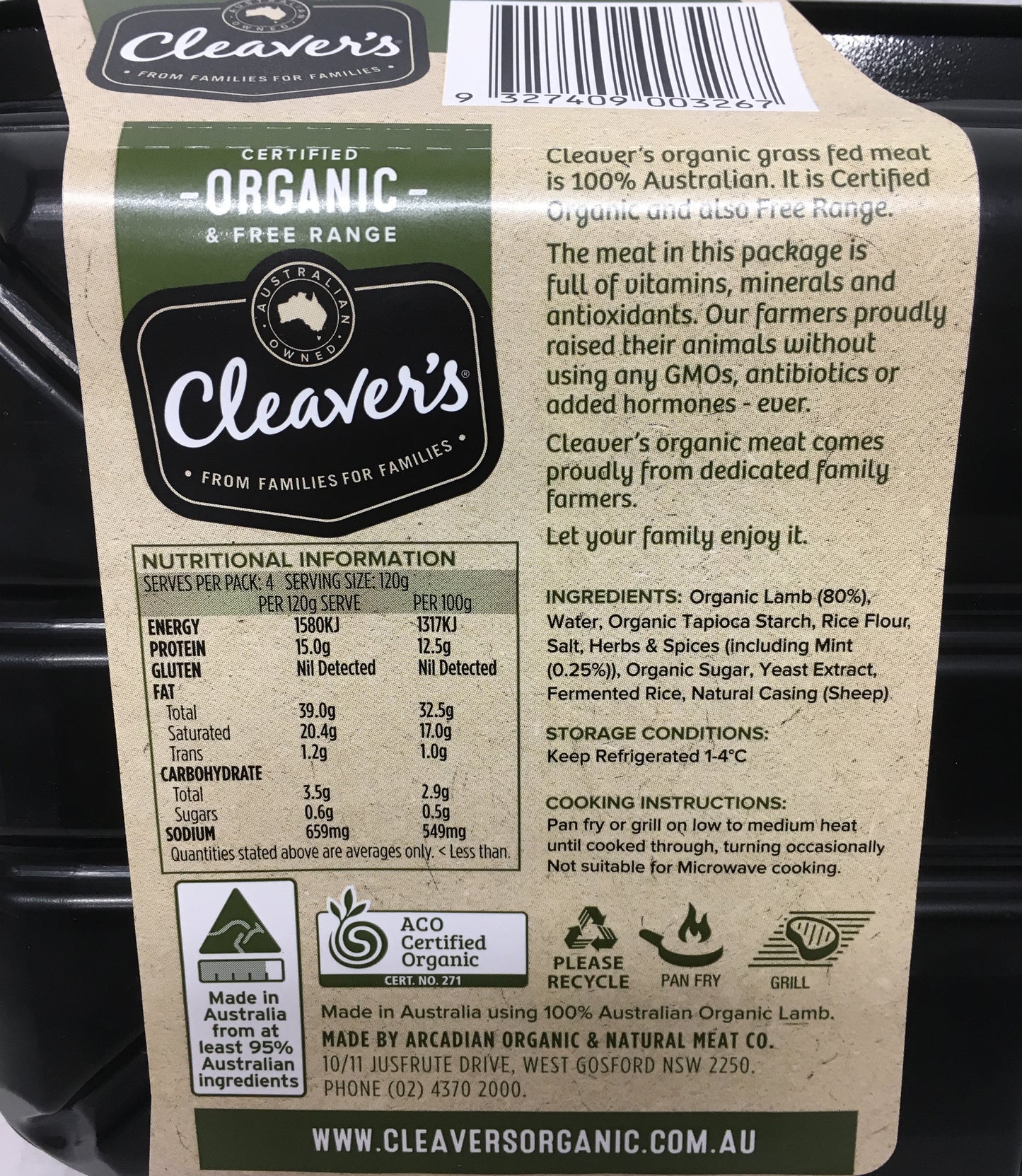 Lamb - Minty Sausages - Organic (480g) Cleavers