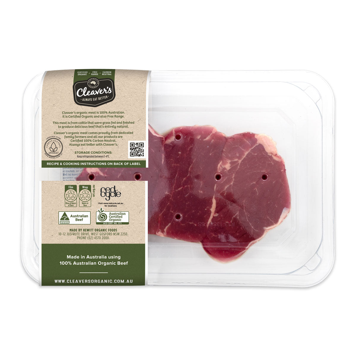 Cleaver's Organic Beef Eye Fillets 200-400g