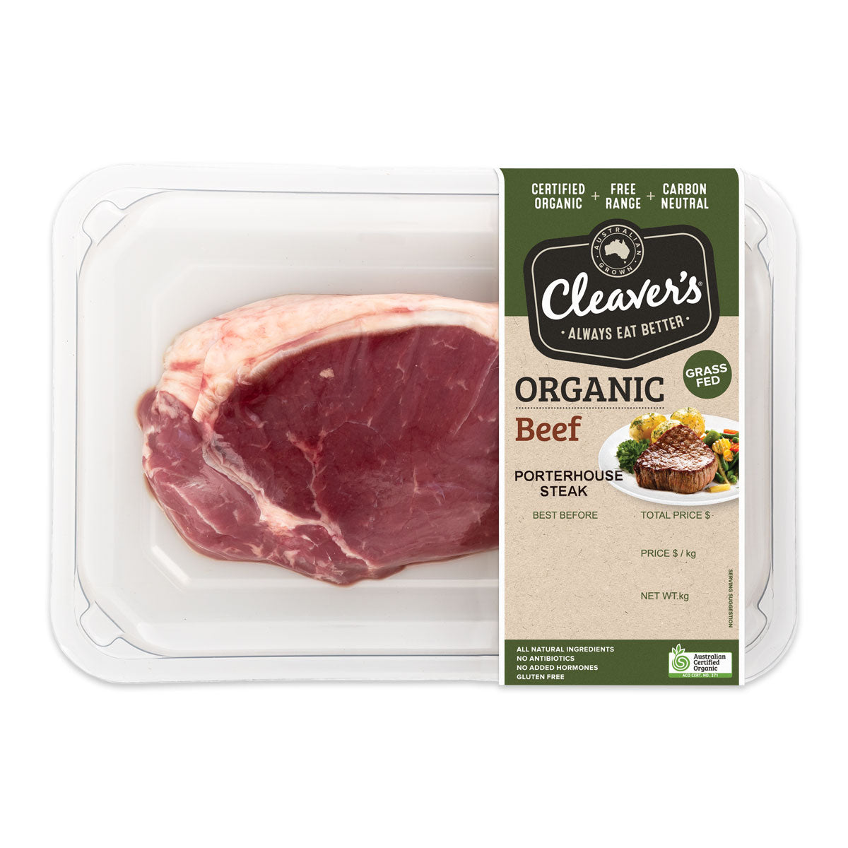 Cleaver's Organic Free Range and Grass Fed Porterhouse Steak 150-300g | Harris Farm Online