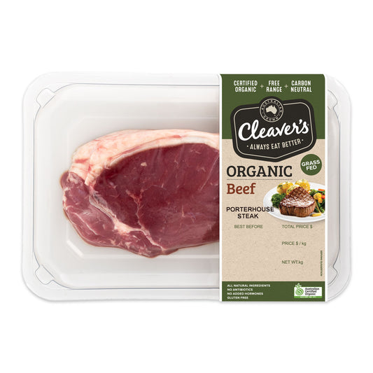 Cleaver's Organic Free Range and Grass Fed Porterhouse Steak 150-300g | Harris Farm Online