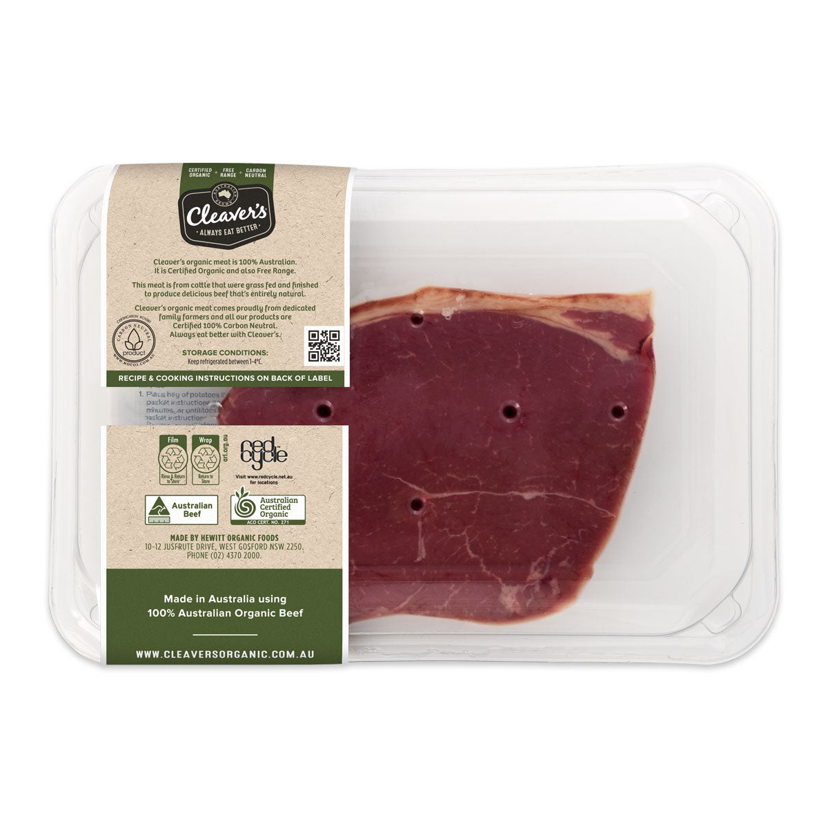 Cleaver's Organic Free Range and Grass Fed Beef Rump Steak 150-350g | Harris Farm Online