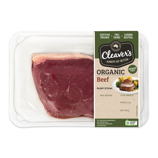 Cleaver's Organic Free Range and Grass Fed Beef Rump Steak 150-350g | Harris Farm Online