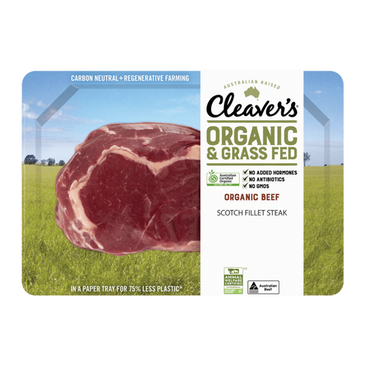 Cleaver's Organic Free Range and Grass Fed Beef Scotch Fillet 200-350g
