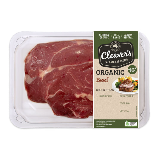 Cleaver's Organic Free Range and Grass Fed Beef Chuck Steak | Harris Farm Online