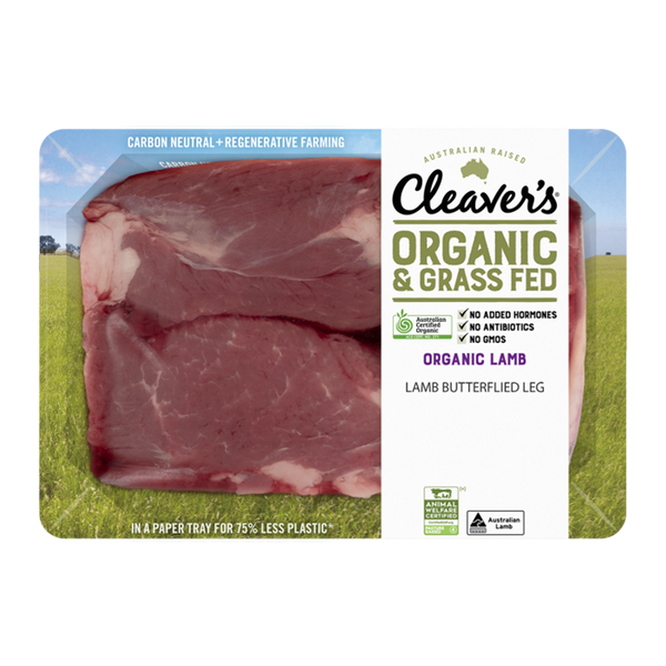 Cleaver's Organic and Grass Fed Butterflied Lamb Leg 500g-1kg