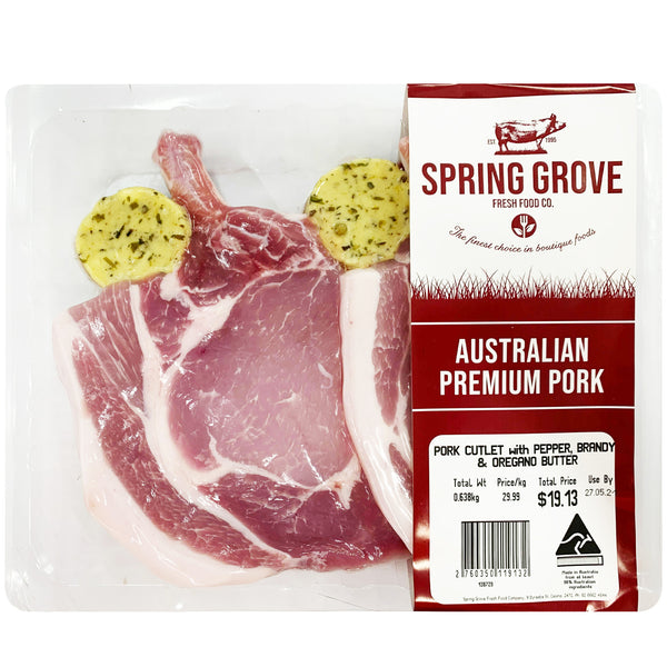 Spring Grove Pork Cutlets with Pepper, Brandy and Oregano Butter | Harris Farm Online