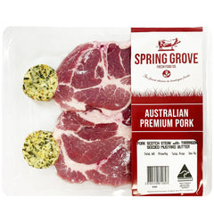 Spring Grove Pork Scotch Steaks with Tarragon Seeded Mustard Butter | Harris Farm Online