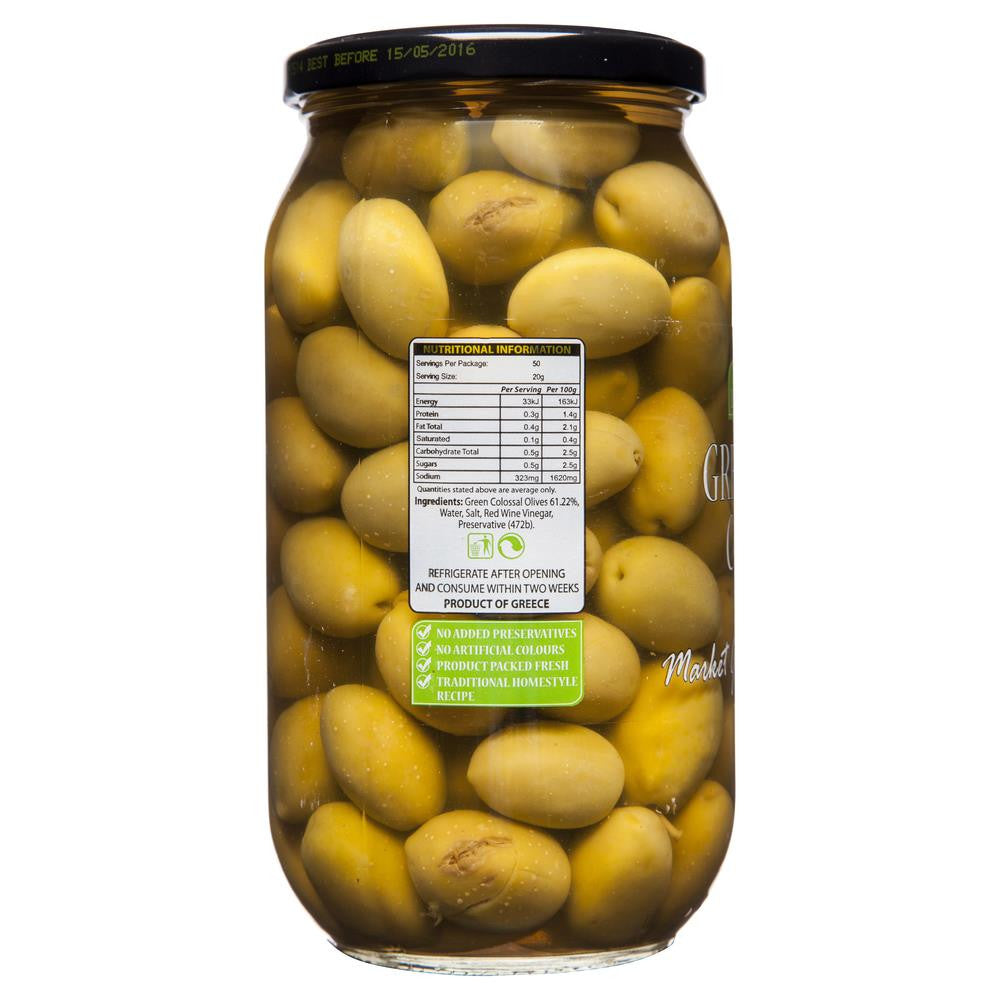 Market Grocer Green Olives Colossal 1kg , Grocery-Antipasti - HFM, Harris Farm Markets
 - 2