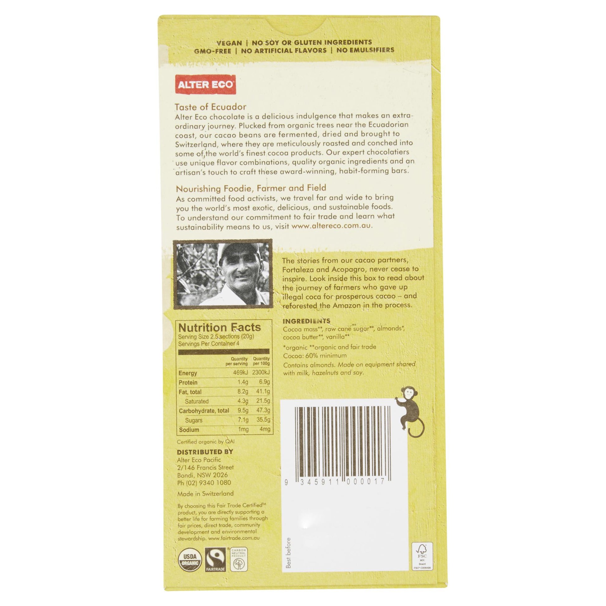 Alter Eco Dark Chocolate Almond 80g , Grocery-Confection - HFM, Harris Farm Markets
 - 2
