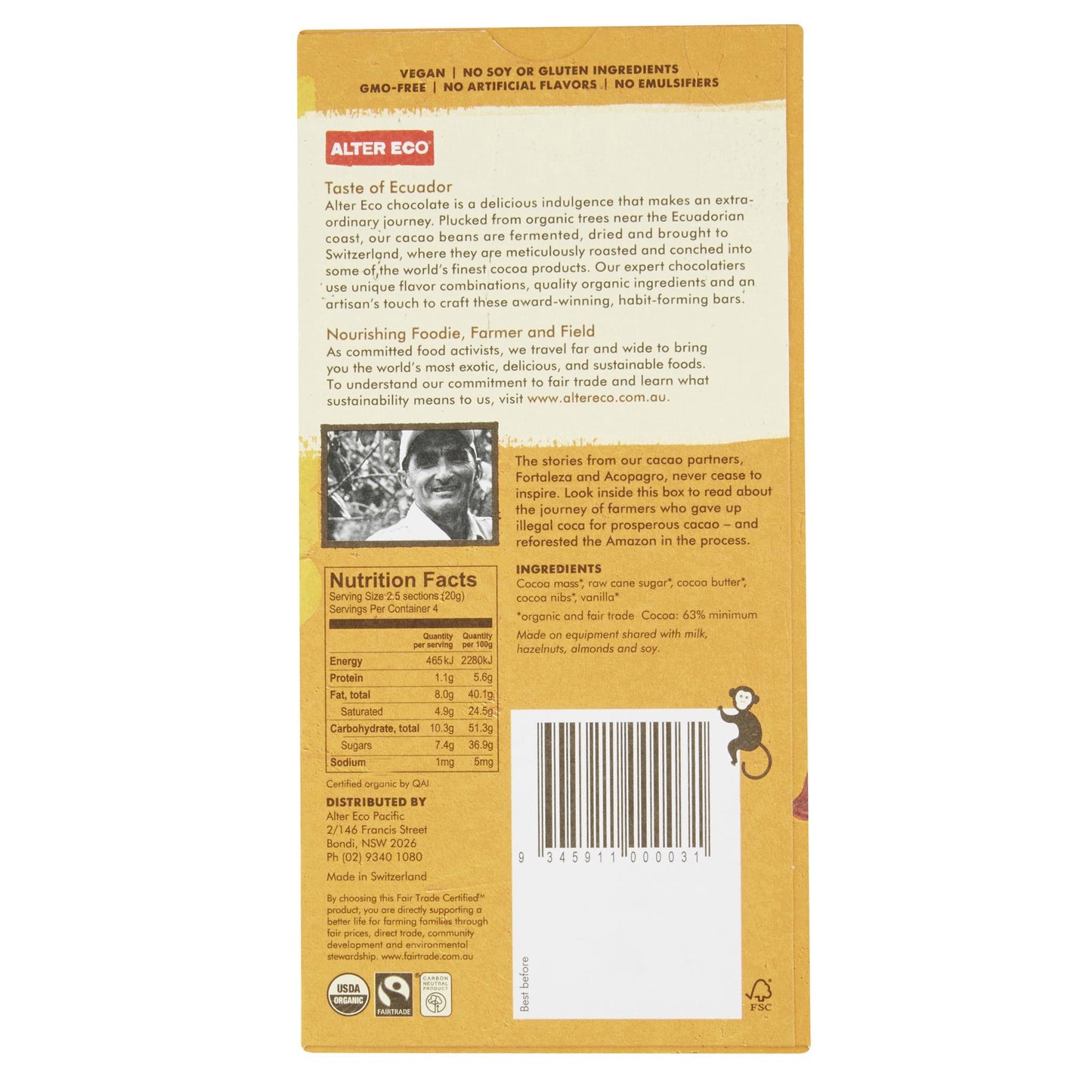 Alter Eco Dark Chocolate Cacao 80g , Grocery-Confection - HFM, Harris Farm Markets
 - 2
