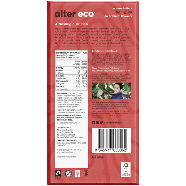 Alter Eco Organic 60% Dark Chocolate Quinoa Crunch 80g