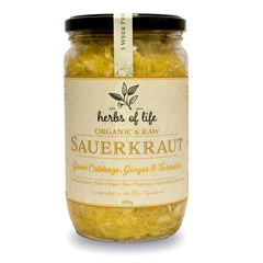 Herbs of Life - Organic and Raw Sauerkraut - Green Cabbage, Ginger and Turmeric | Harris Farm Online