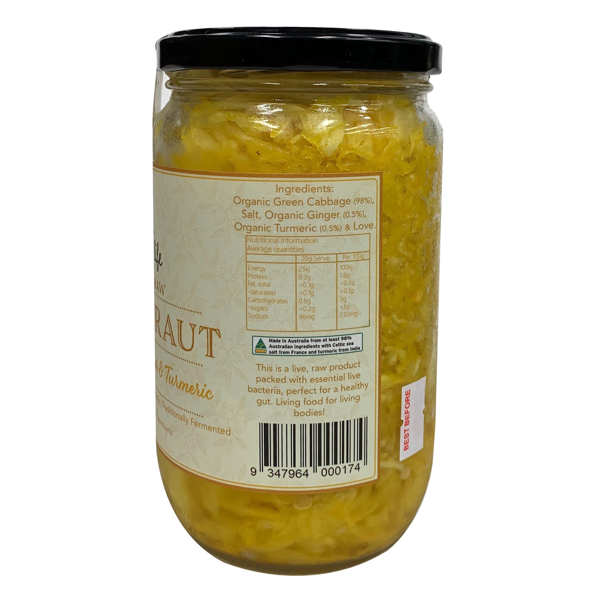 Herbs of Life - Organic and Raw Sauerkraut - Green Cabbage, Ginger and Turmeric | Harris Farm Online