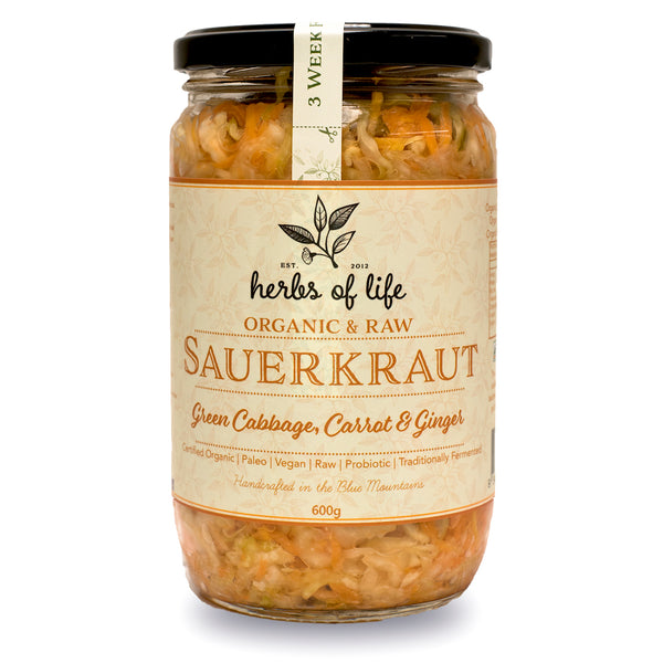 Herbs of Life - Organic and Raw Sauerkraut - Green Cabbage, Carrot and Ginger | Harris Farm Online