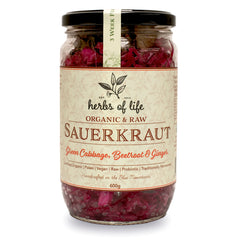 Herbs of Life Sauerkraut Green Cabbage, Beetroot and Ginger 600g