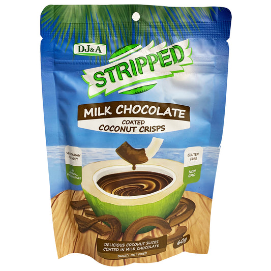 DJ and A Stripped Coconut Crisps Coated in Milk Chocolate 60g