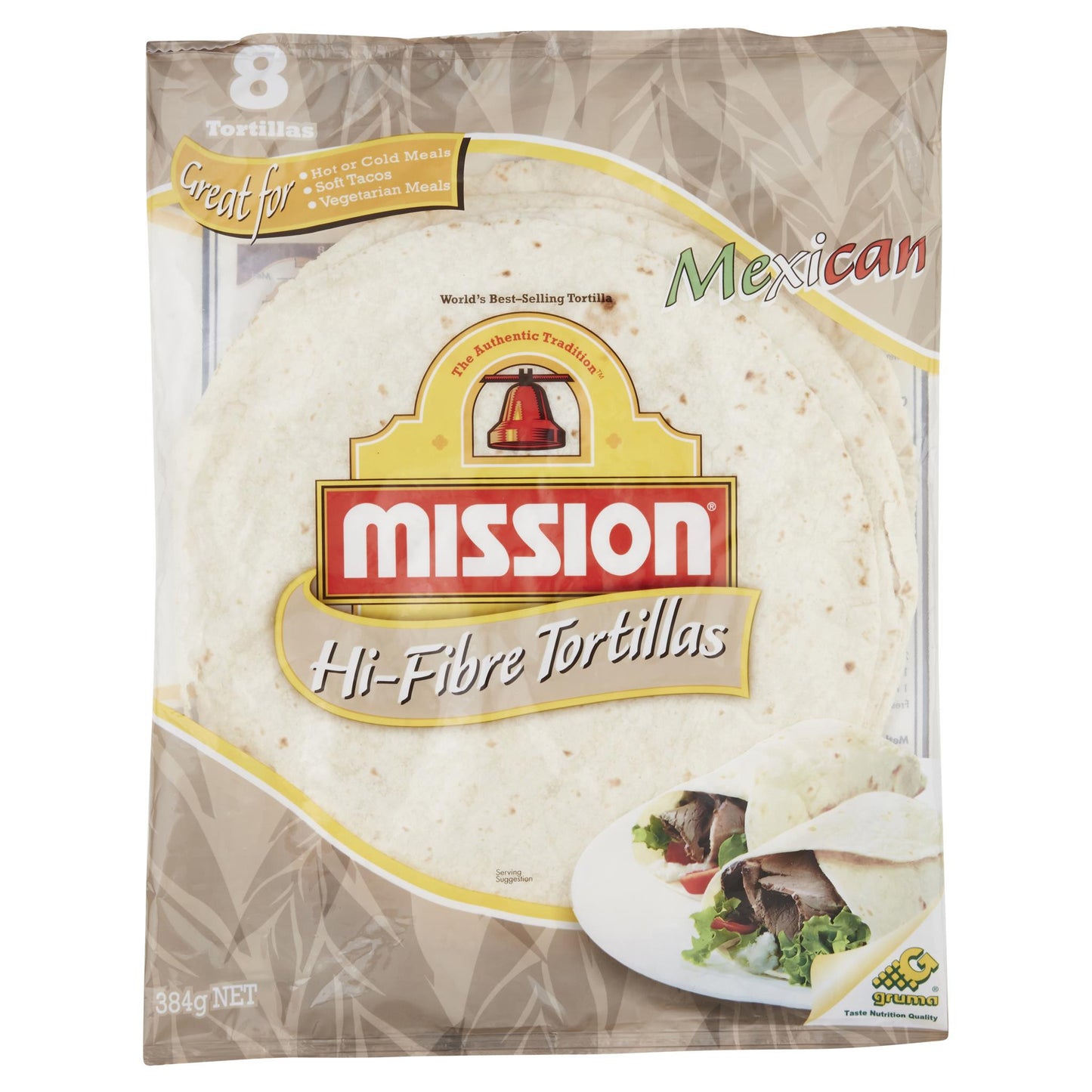 Mission Tortilla Hi Fibre 384g , Z-Bakery - HFM, Harris Farm Markets
 - 1