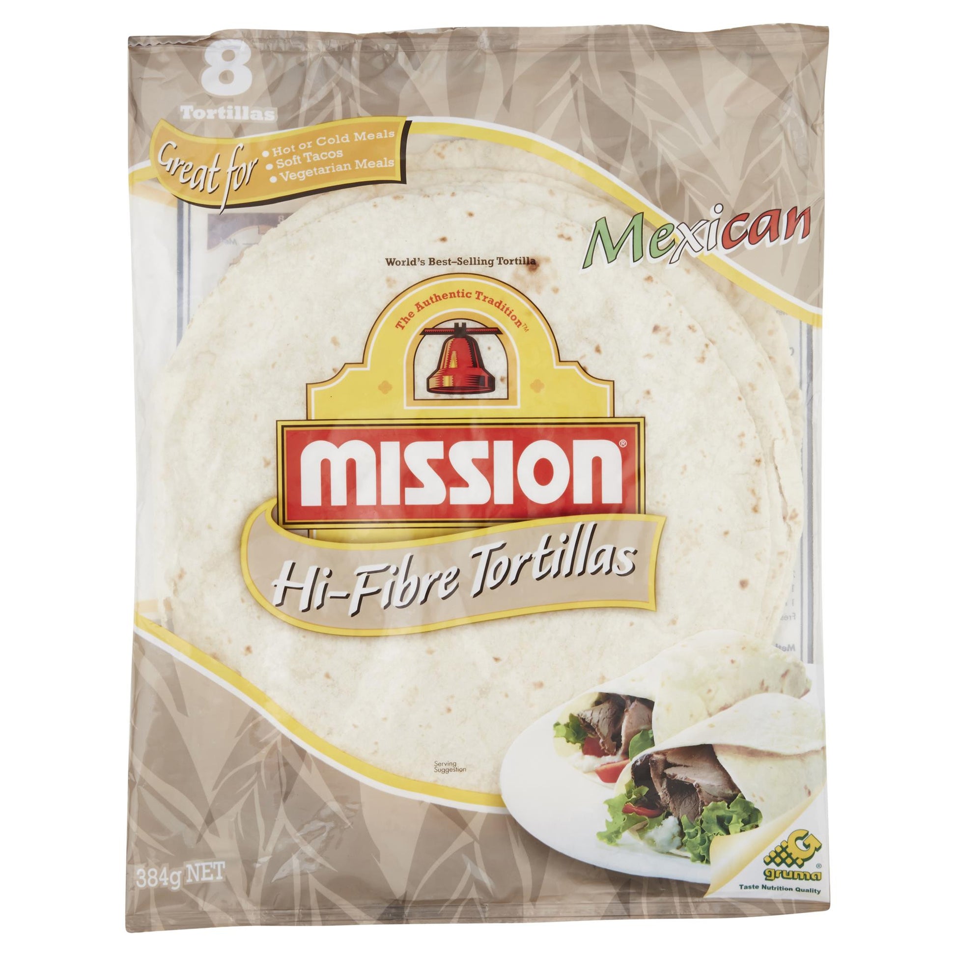 Mission Tortilla Hi Fibre 384g , Z-Bakery - HFM, Harris Farm Markets
 - 1