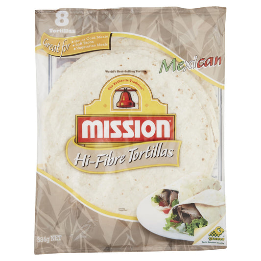 Mission Tortilla Hi Fibre 384g , Z-Bakery - HFM, Harris Farm Markets
 - 1