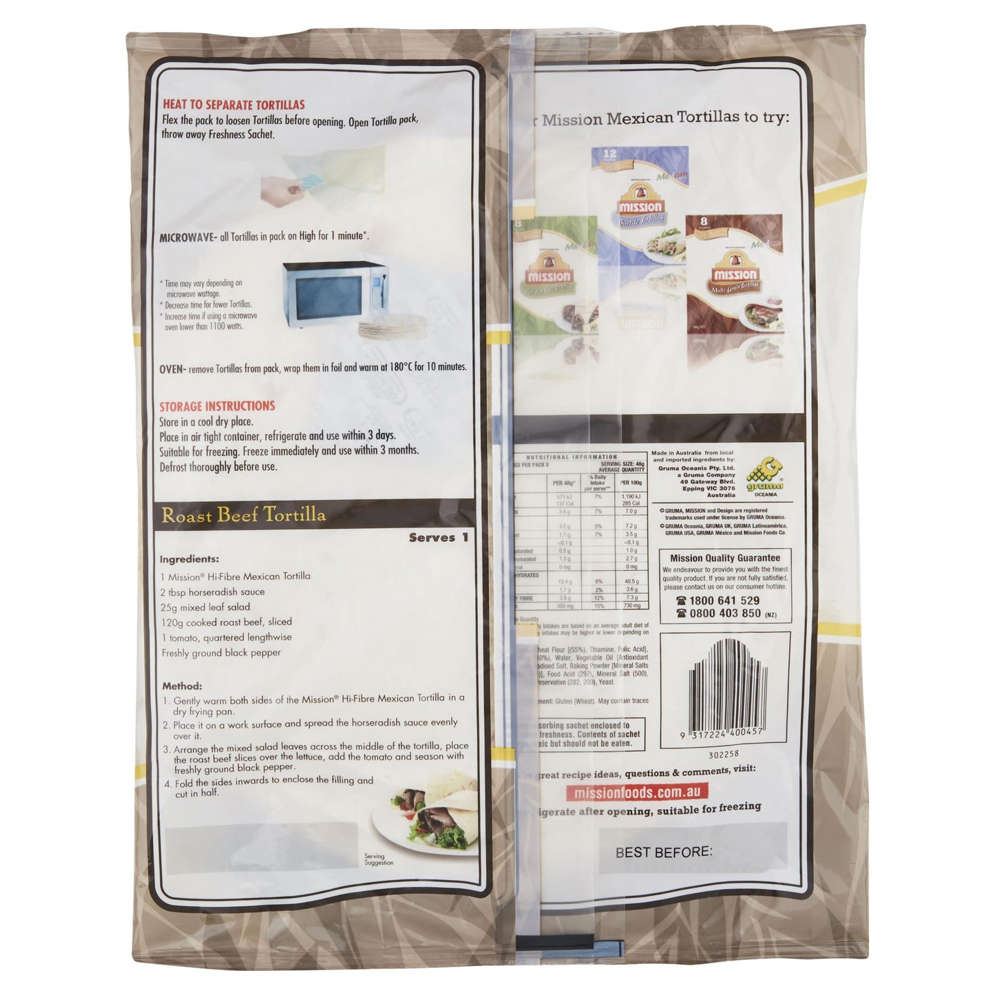 Mission Tortilla Hi Fibre 384g , Z-Bakery - HFM, Harris Farm Markets
 - 2