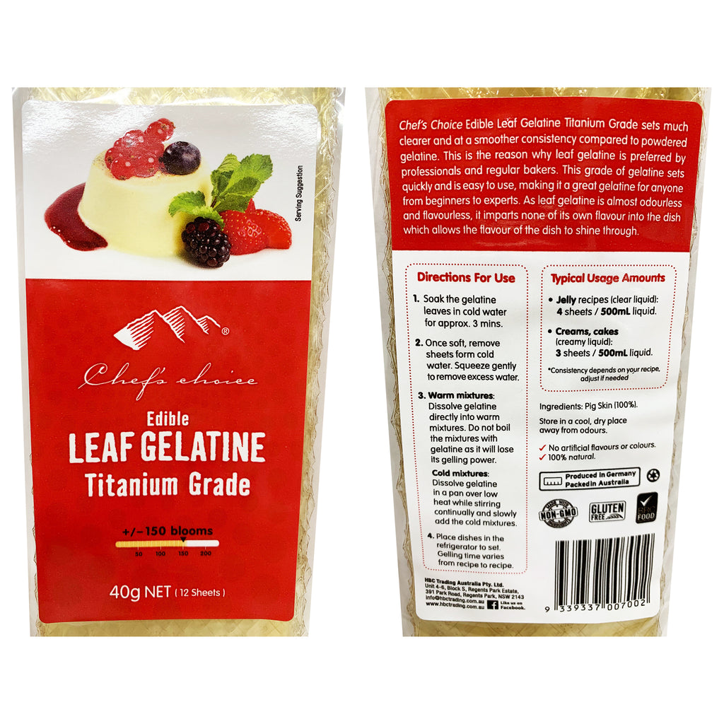 Buy premium quality Chefs Choice Edible Leaf Gelatine Titanium