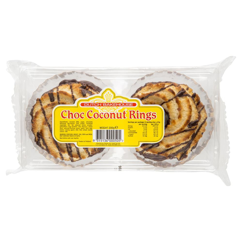 Dutch Bakehouse Choc Coconut Rings 200g , Grocery-Confection - HFM, Harris Farm Markets
 - 1