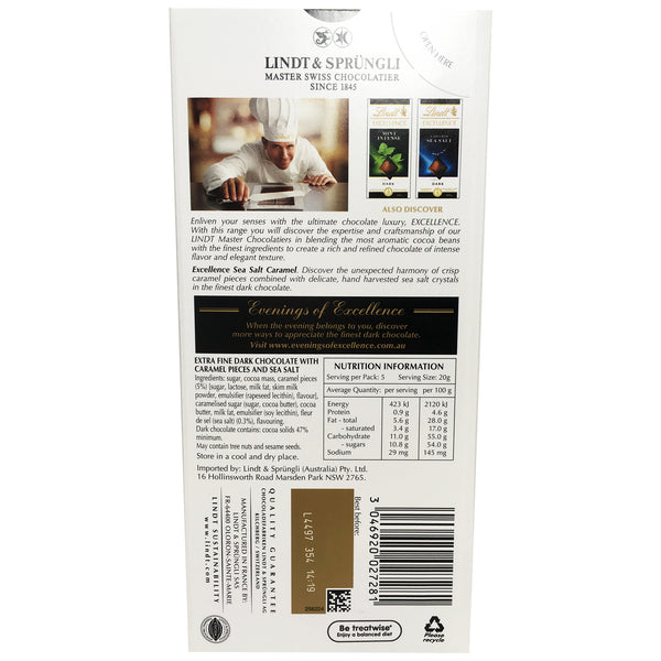 Lindt Excellence - Chocolate Dark - Sea Salt Caramel | Harris Farm Online