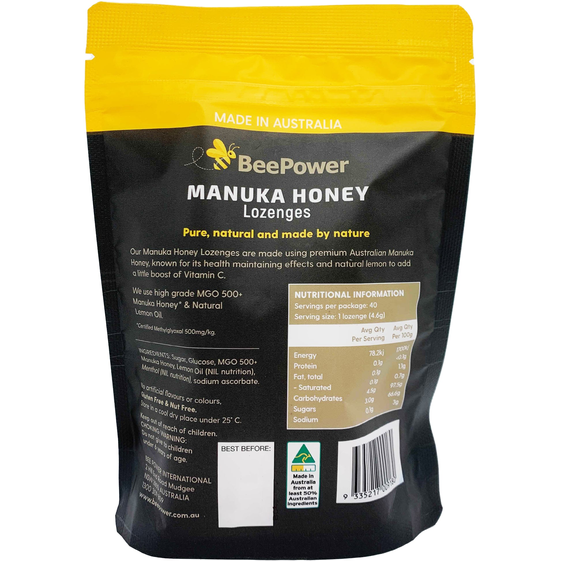 Bee Power Manuka Honey Lemon Lozenges | Harris Farm Online