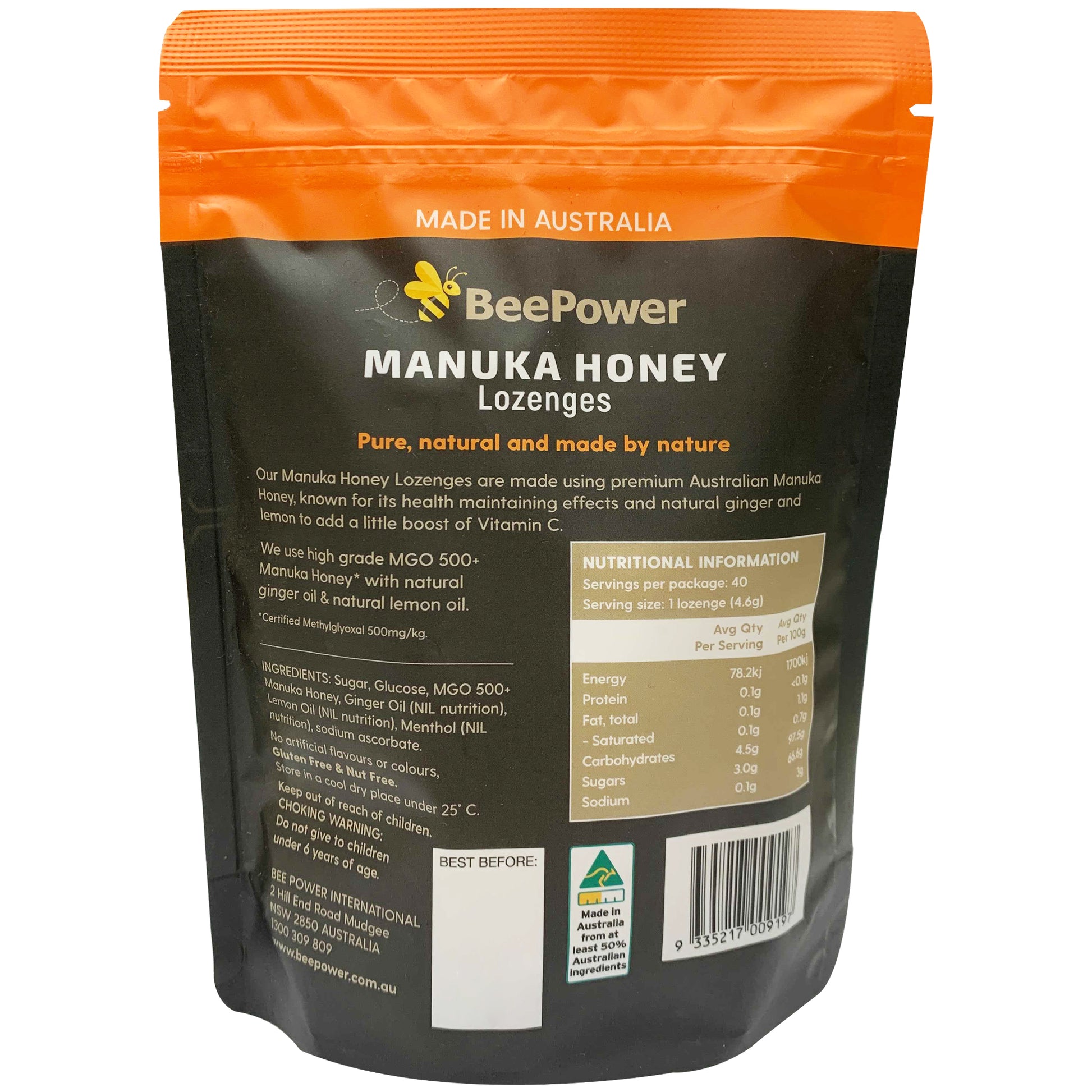 Bee Power Manuka Honey Ginger And Lemon Lozenges | Harris Farm Online