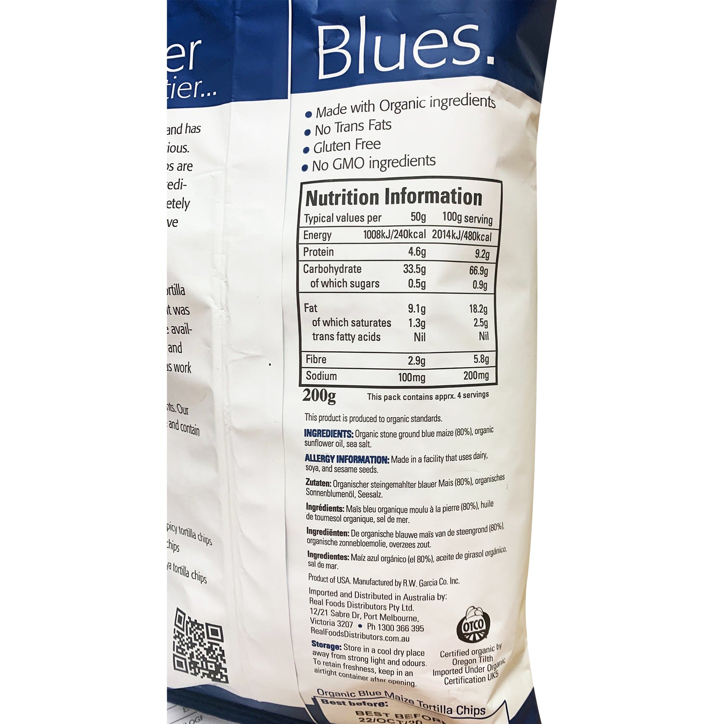 RW Garcia - Tortilla Chips - Blue Maize - Organic & Gluten Free (200g)