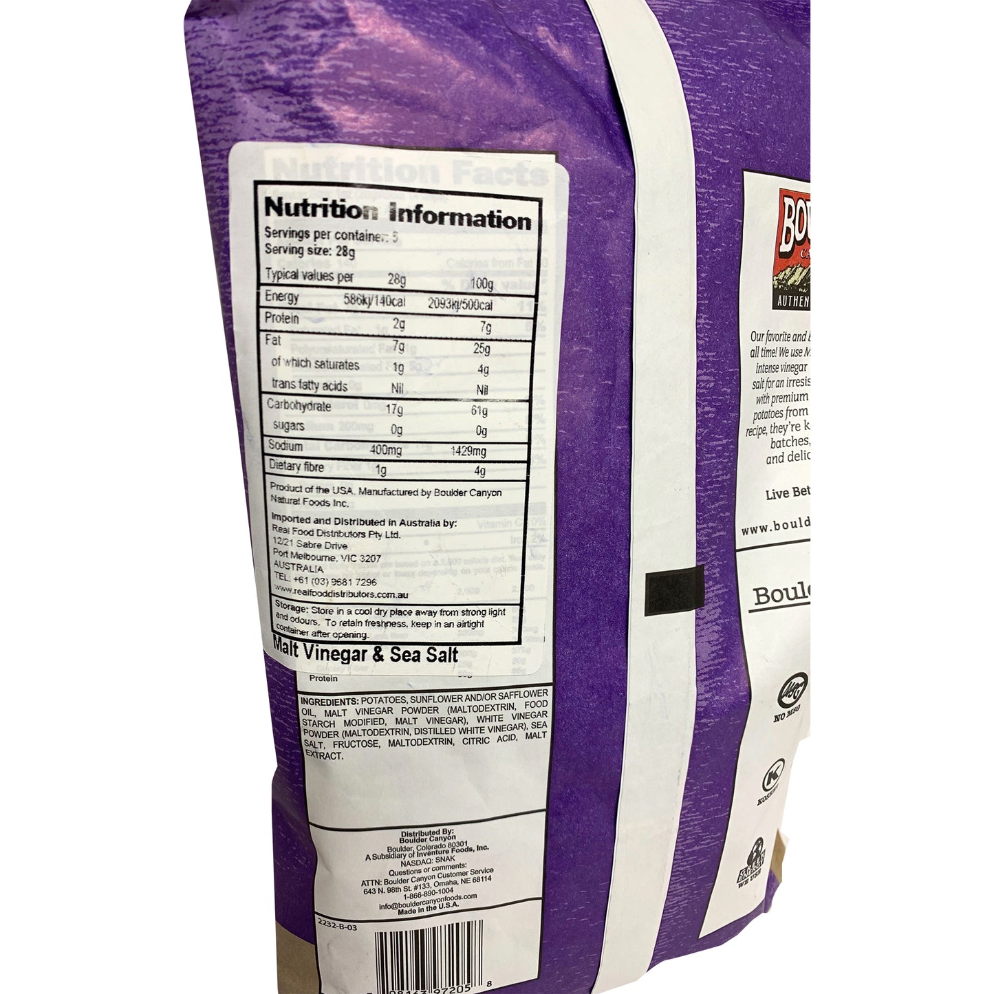 Boulder Canyon - Potato Chips - Malt Vinegar and Sea Salt (142g)