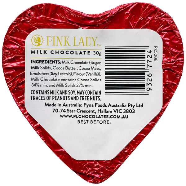 Pink Lady Red Foiled Heart Milk Chocolate | Harris Farm Online