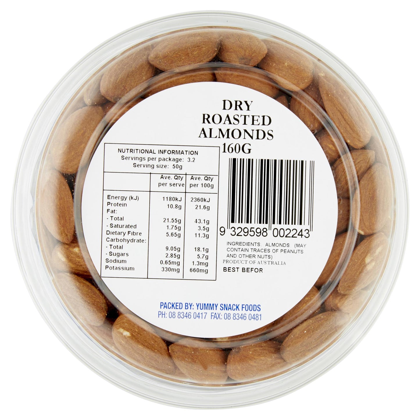Yummy Almonds Dry Roasted 160g , Grocery-Nuts - HFM, Harris Farm Markets
 - 3