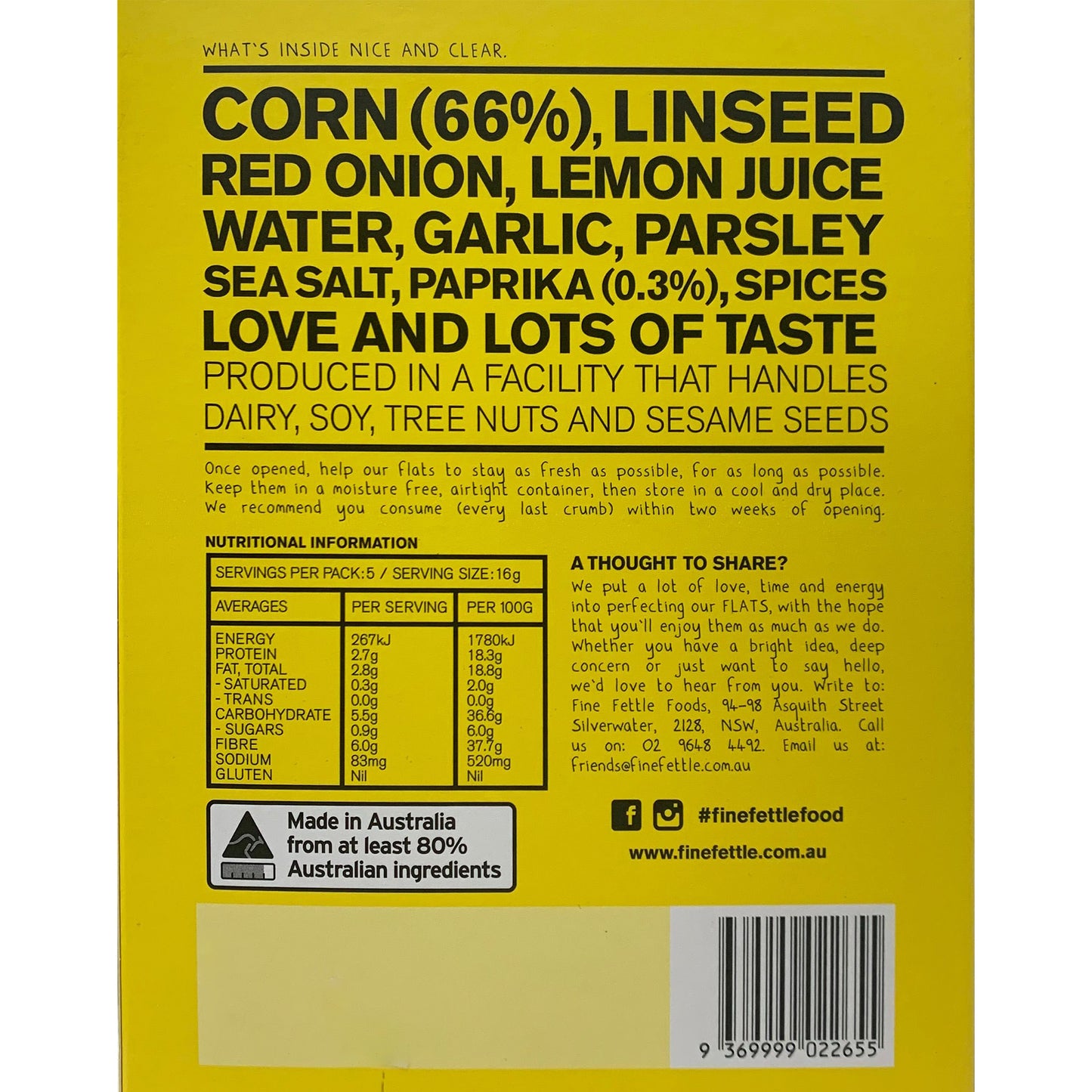 Fine Fettle Flats Sweet Corn and Paprika Crackers | Harris Farm Online