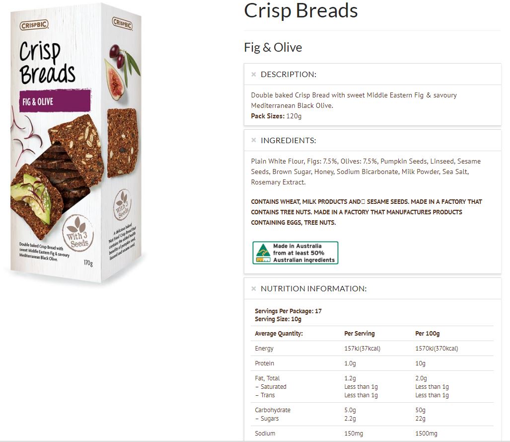 Crispbic Crisp Breads Fig and Olive 150g
