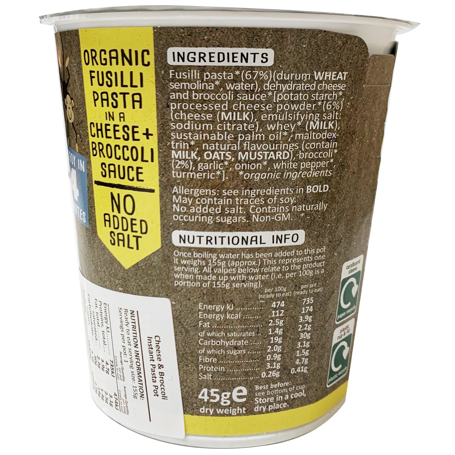 Little Pasta Organics Instant Cuppa Pasta Cheese and Broccoli 45g