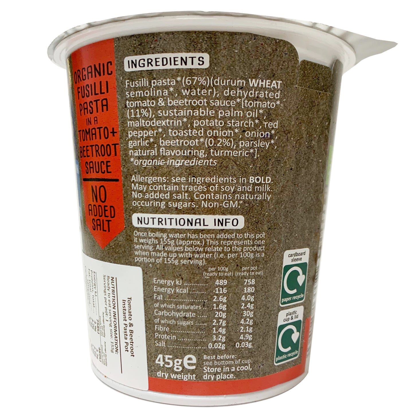 Little Pasta Organics - Instant Cuppa Pasta - Tomato and Beetroot (45g)