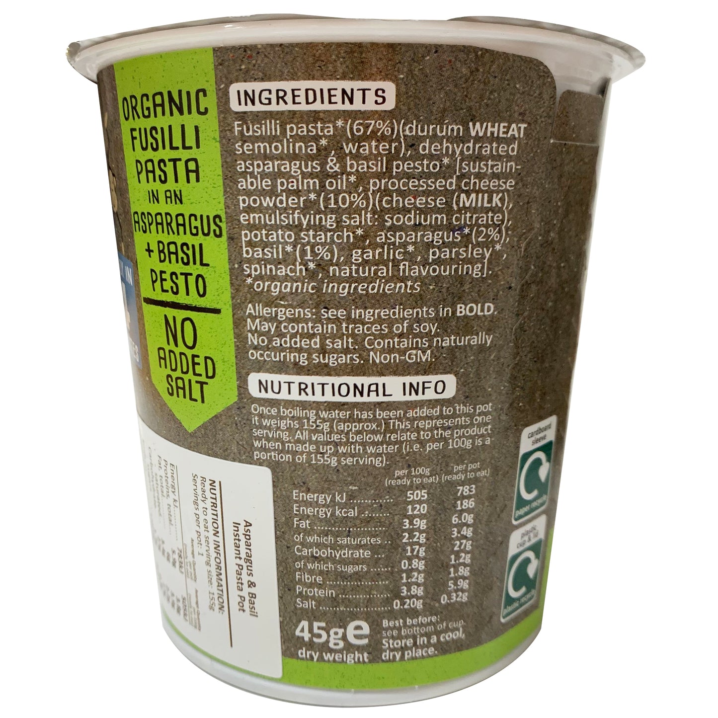 Little Pasta Organics Instant Cuppa Pasta Asparagus and Basil 45g