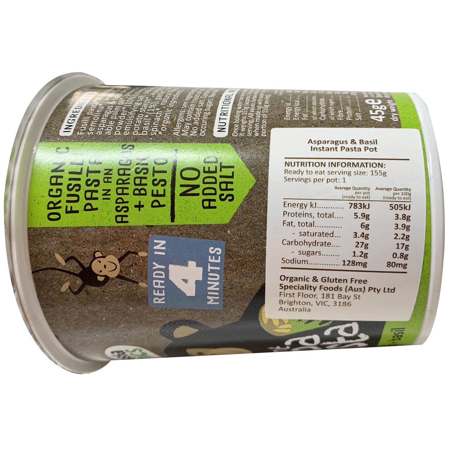 Little Pasta Organics Instant Cuppa Pasta Asparagus and Basil 45g